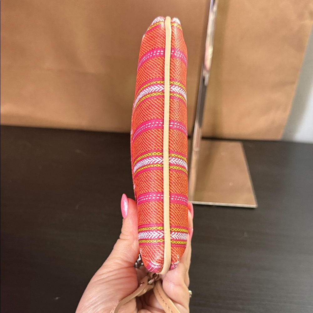 Coach Orange & Pink Striped Wristlet - Picture 9 of 12